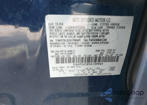 2005 Ford Five Hundred Sel from USA, damaged, VIN 1FAFP241X5G139965